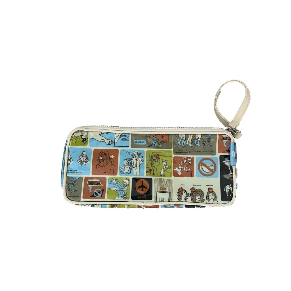 TRANSVERSION Funny Travel Theme Vinyl Makeup Bag Stewardess Airplane w/ Mirror